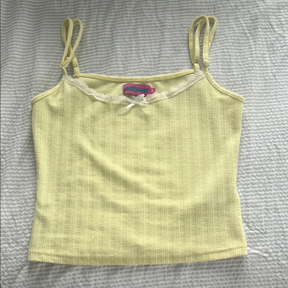 Edikted Yellow Ribbed Tie Front Camisole